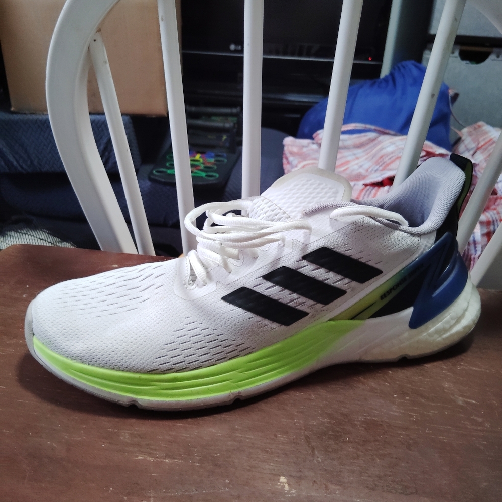 Adidas Men's White and Black Athletic Shoes with Green Accents